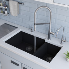 ALFI AB3319UM-BLA Black 34" Double Bowl Undermount Granite Composite Kitchen Sink