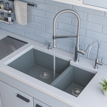 ALFI AB3319UM-T Titanium 34" Double Bowl Undermount Granite Composite Kitchen Sink