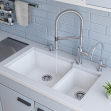 ALFI AB3319UM-W White 34" Double Bowl Undermount Granite Composite Kitchen Sink