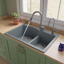 ALFI AB3320DI-T Titanium 33" Double Bowl Drop In Granite Composite Kitchen Sink
