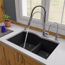 ALFI AB3320UM-BLA Black 33" Double Bowl Undermount Granite Composite Kitchen Sink