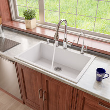 ALFI AB3322DI-W White 33" Single Bowl Drop In Granite Composite Kitchen Sink