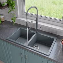 ALFI AB3420DI-T Titanium 34" Drop-In Double Bowl Granite Composite Kitchen Sink