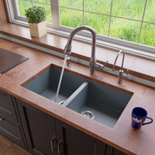 ALFI AB3420UM-T Titanium 34" Undermount Double Bowl Granite Composite Kitchen Sink