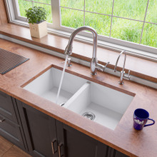 ALFI AB3420UM-W White 34" Undermount Double Bowl Granite Composite Kitchen Sink