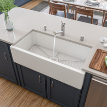 ALFI AB3618HS-W 36 inch White Reversible Smooth / Fluted Single Bowl Fireclay Farmhouse Sink