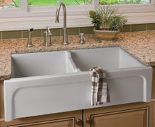 ALFI AB3918ARCH-W 39" White Arched Apron Thick Wall Fireclay Double Bowl Farm Sink