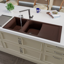 ALFI AB4620DI-C Chocolate 46" Double Bowl Granite Composite Kitchen Sink with Drainboard