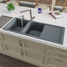 ALFI AB4620DI-T Titanium 46" Double Bowl Granite Composite Kitchen Sink with Drainboard