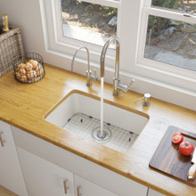 ALFI AB503UM-W 24 inch White Single Bowl Fireclay Undermount Kitchen Sink