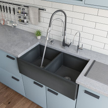 ALFI ABCO3318DB Concrete Color 33 inch Reversible Double Fireclay Farmhouse Kitchen Sink
