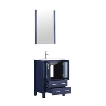 Lexora Volez 24" Navy Blue Single Vanity, Integrated Top, White Integrated Square Sink and 22" Mirror w/ Faucet