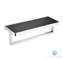 Lexora Bagno Bianca Stainless Steel Black Glass Shelf w/ Towel Bar - Chrome - 14.17' '× 5'' × 4.13''