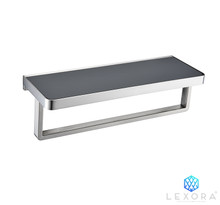 Lexora Bagno Bianca Stainless Steel Black Glass Shelf w/ Towel Bar - Brushed Nickel - 14.17" × 5" × 4.13"
