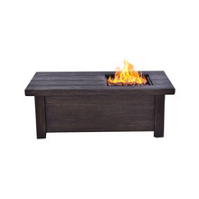 Lexora Melardo Outdoor Rectangular Wood Textured Gas Fire Pit Table w/ Round Burner Kit