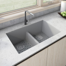 Ruvati 33 x 19 inch Granite Composite Undermount Double Bowl Low Divide Kitchen Sink - Silver Gray - RVG2385GR