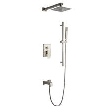 Lexora Cero Tub & Shower Faucet Set, 8" Square Rain Shower and Handheld, Brushed Nickel