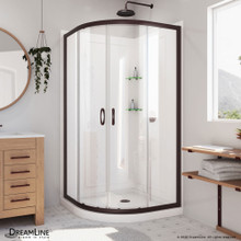 DreamLine Prime 33 in. x 76 3/4 in. Semi-Frameless Clear Glass Sliding Shower Enclosure in Oil Rubbed Bronze, Base and Backwalls