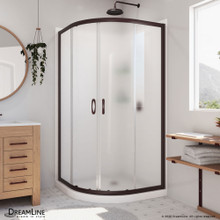 DreamLine Prime 33 in. x 76 3/4 in. Semi-Frameless Frosted Glass Sliding Shower Enclosure in Oil Rubbed Bronze, Base and Backwall