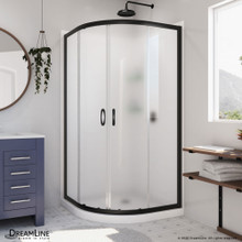DreamLine Prime 36 in. x 76 3/4 in. Semi-Frameless Frosted Glass Sliding Shower Enclosure in Satin Black with Base and Backwall
