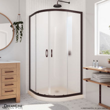 DreamLine Prime 33 in. x 74 3/4 in. Semi-Frameless Frosted Glass Sliding Shower Enclosure in Oil Rubbed Bronze, Biscuit Base Kit