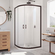 DreamLine Prime 36 in. x 74 3/4 in. Semi-Frameless Frosted Glass Sliding Shower Enclosure in Oil Rubbed Bronze with White Base Kit