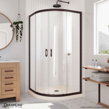 DreamLine Prime 36 in. x 74 3/4 in. Semi-Frameless Clear Glass Sliding Shower Enclosure in Oil Rubbed Bronze with Biscuit Base Kit