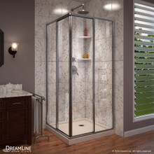 DreamLine Cornerview 36 in. D x 36 in. W x 74 3/4 in. H Framed Sliding Shower Enclosure in Brushed Nickel with Biscuit Shower Base