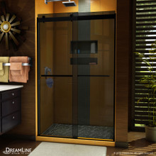 DreamLine Sapphire 44-48 in. W x 76 in. H Semi-Frameless Bypass Shower Door in Satin Black and Gray Glass