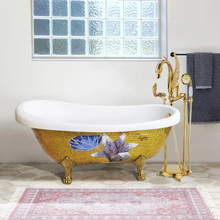 Maison De Philip TUB-MZ-FG3PC Free Standing Bathtub, Gold Mosaic and Gold Feet, With Drain and Swan Tub Filler