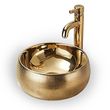 Maison De Philip Curve-SINK-15.75 Round Vessel Sink Gold Geometric Design 15-3/4"