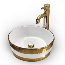 Maison De Philip STR-SINK-WGD White & Gold Round Vessel Sink 15-3/4"