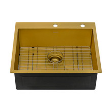 Ruvati 25 inch Polished Brass Matte Gold Drop-in Topmount Kitchen Sink Single Bowl - RVH5007GG