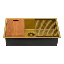Ruvati 27 inch Polished Brass Matte Gold Workstation Undermount Kitchen Sink Single Bowl - RVH6527GG