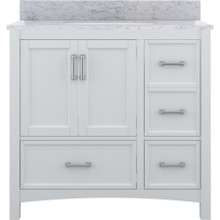 Foremost  EHWVT3722D-CWR Everleigh 37" White Vanity Cabinet with Carrara White Marble Sink Top