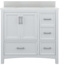 Foremost  EHWVT3722D-SWR Everleigh 37" White Vanity Cabinet with Silver Crystal White Engineered Stone Sink Top