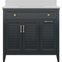 Foremost  CYGVT3722D-QSW Callen 37" Charcoal Grey Vanity Cabinet with Snow White Quartz Sink Top
