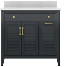 Foremost  CYGVT3722D-SWR Callen 37" Charcoal Grey Vanity Cabinet with Silver Crystal White Engineered Stone Sink Top