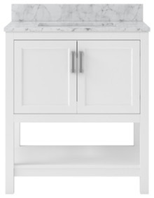 Foremost  HOWVT3122-CWR Hollis 31" White Vanity Cabinet with Carrara White Marble Sink Top