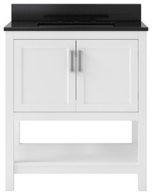 Foremost  HOWVT3122-BGR Hollis 31" White Vanity Cabinet with Black Galaxy Granite Sink Top