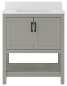 Foremost  HOGVT3122-QSW Hollis 31" Grey Vanity Cabinet with Snow White Quartz Sink Top