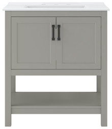 Foremost  HOGVT3122-F8W Hollis 31" Grey Vanity Cabinet with White Fine Fireclay Sink Top