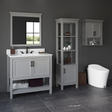 Foremost  HOGVT3722-QIW Hollis 37" Grey Vanity Cabinet with Iced White Quartz Sink Top