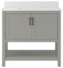 Foremost  HOGVT3722-QSW Hollis 37" Grey Vanity Cabinet with Snow White Quartz Sink Top