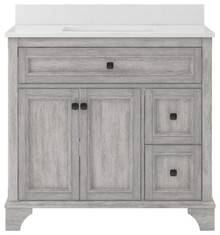 Foremost  EBGVT3722D-QSW Ellery 37" Vintage Grey Vanity Cabinet with Snow White Quartz Sink Top