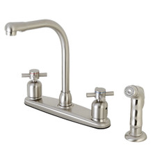 Kingston Brass FB758DXSP Concord 8-Inch Centerset Kitchen Faucet with Sprayer, Brushed Nickel