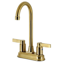 Kingston Brass KB8497NDL NuvoFusion 4" Centerset Two Handle Bar Faucet, Brushed Brass