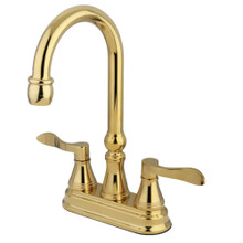 Kingston Brass KS2492DFL NuFrench 4" Two Handle Bar Faucet, Polished Brass