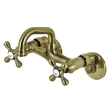 Kingston Brass KS212AB Two Handle Wall Mount Bar Faucet, Antique Brass