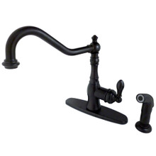 Kingston Brass Gourmetier GSY7705ACLSP American Classic Single Handle Kitchen Faucet with Brass Sprayer, Oil Rubbed Bronze